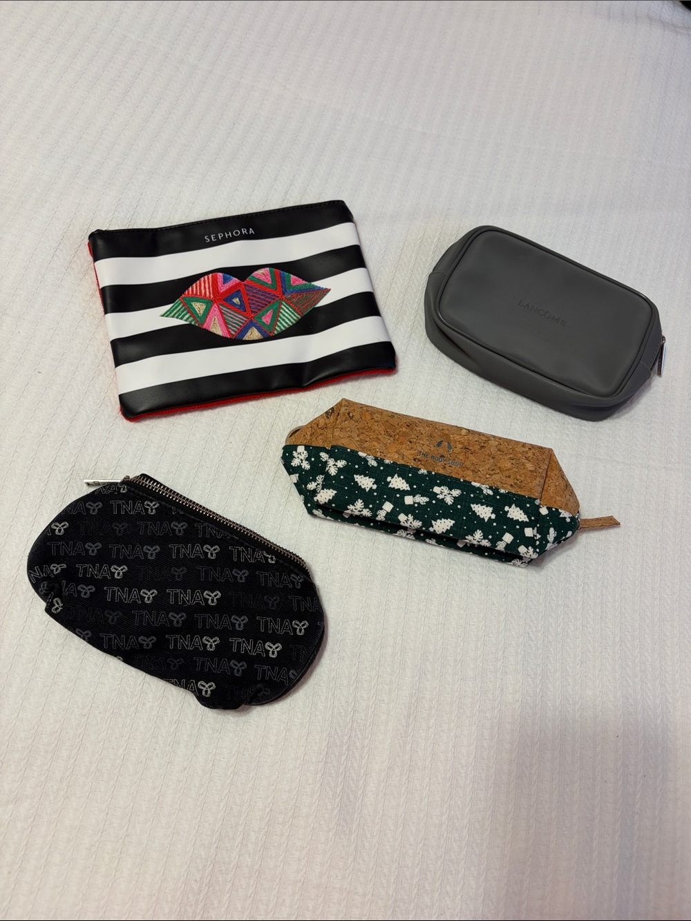 Assorted Cosmetic & Accessory Pouches - Black, White, Gray, Green, Cork